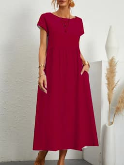 Dámské vintage letní šaty volného střihu - elegantní lněné šaty s krátkým rukávem - náhled 5