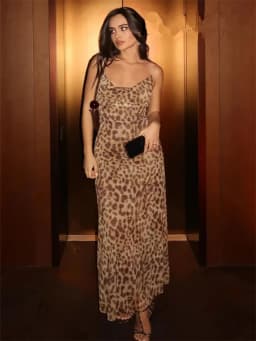 Dámské letní midi šaty s leopardím vzorem - průsvitné, sexy, elegantní, volnočasové oblečení - náhled 5