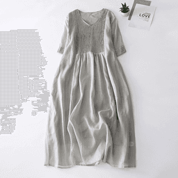 Elegantní lněné retro šaty s V výstřihem a harmonikovou sukní v pastelových barvách - dámské letní maxi šaty ve vintage stylu - náhled 3