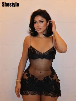Elegantní průsvitné mini šaty s krajkou - sexy společenské večerní šaty s výšivkou - náhled 6
