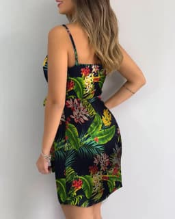 Dámské elegantní letní šaty s úzkými ramínky a véčkovým výstřihem, slim fit koktejlové šaty - náhled 3