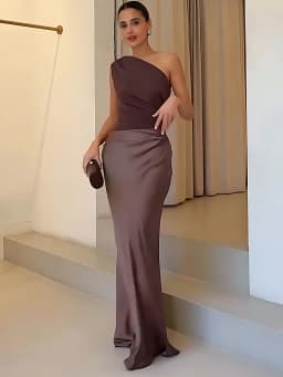 Elegantní dámské večerní šaty saténové jednoramenné štíhlé maxi letní společenské elegantní - náhled 3