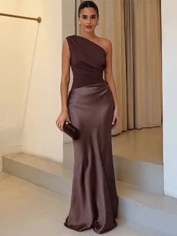 Elegantní dámské večerní šaty saténové jednoramenné štíhlé maxi letní společenské elegantní - náhled 4
