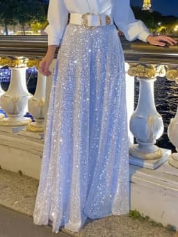 Dámské luxusní večerní šaty s flitry - volný střih, elegantní V výstřih, společenské maxi šaty - náhled 4