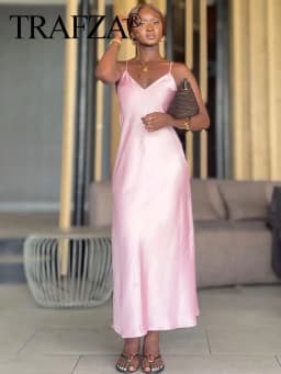 Elegantní dámské letní šaty s výstřihem do V, sexy volné společenské maxi šaty bez zad - náhled 5
