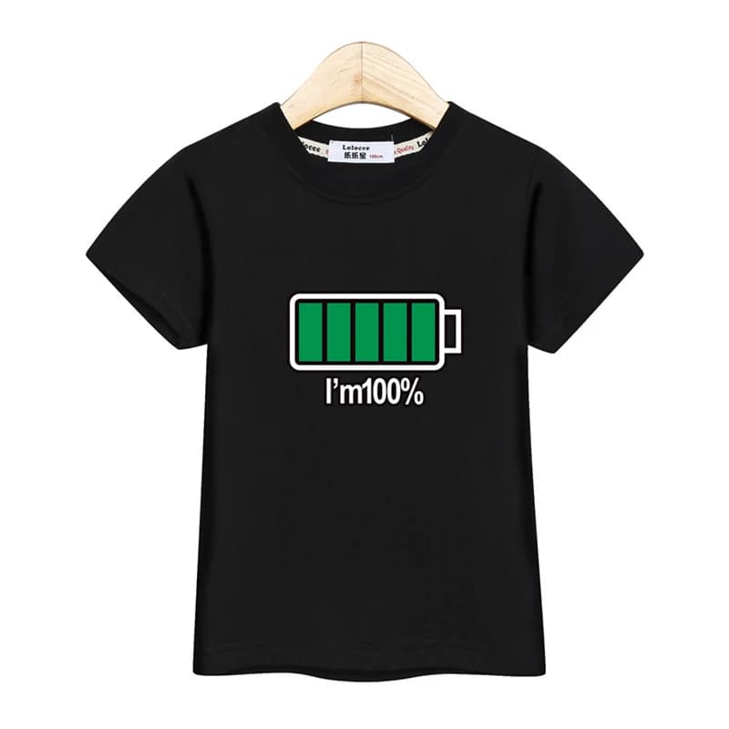 Dětské letní tričko s bateriovou grafikou bavlněné volnočasové tričko pro kluky 3-13 let