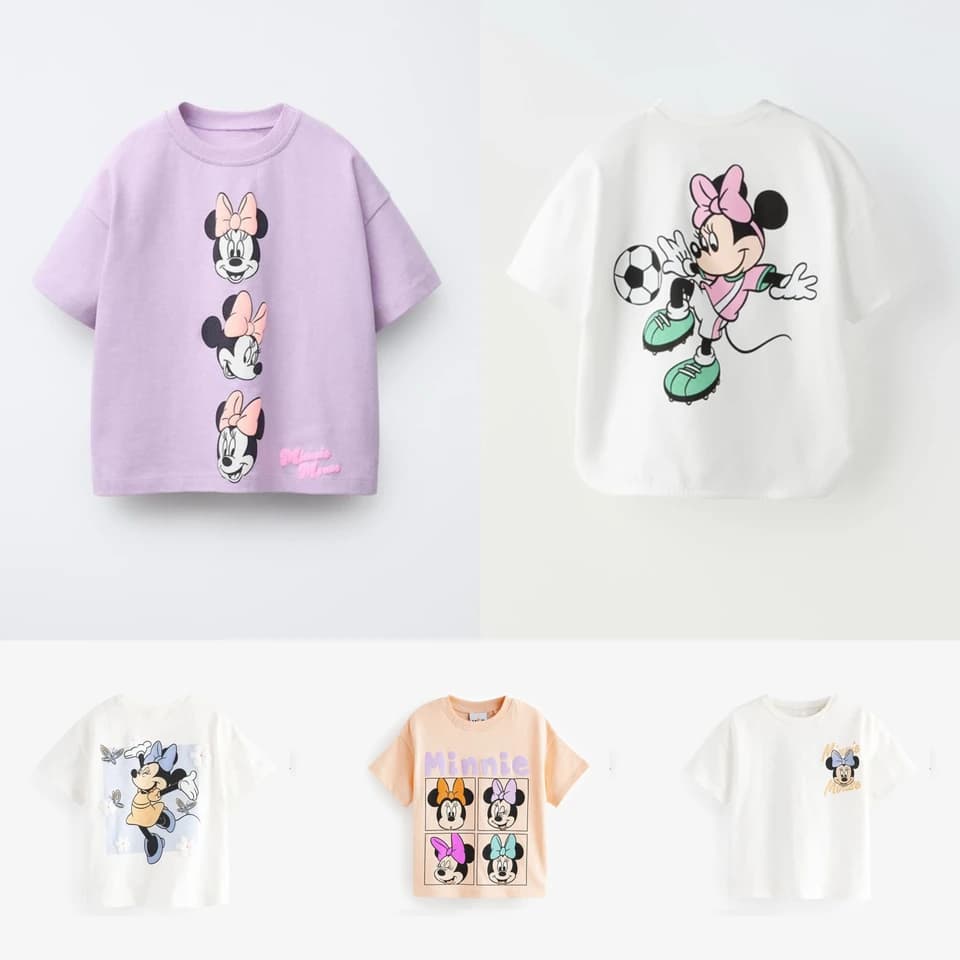 Dívčí letní tričko s potiskem Minnie - bavlněné volné tričko s krátkým rukávem