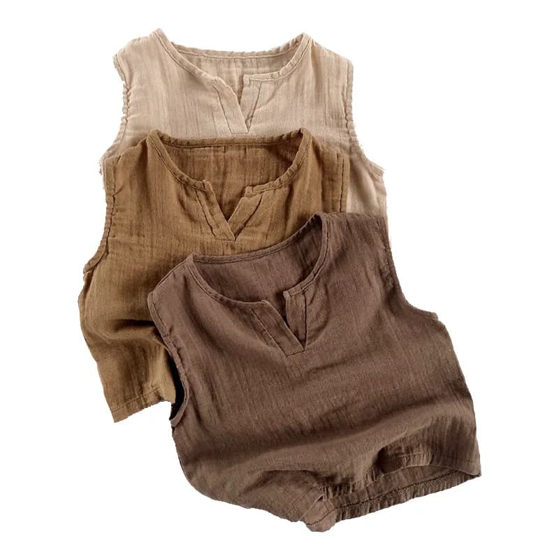 Dětské bavlněné letní tílko volný střih prodyšné jednobarevné tričko bez rukávů 86-140