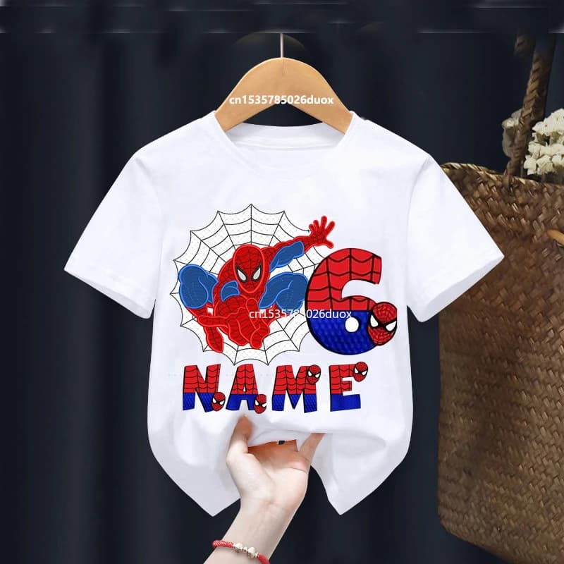 Dětské letní tričko Spiderman s krátkým rukávem - personalizovaný potisk, bílá barva, velikosti 2-9 let