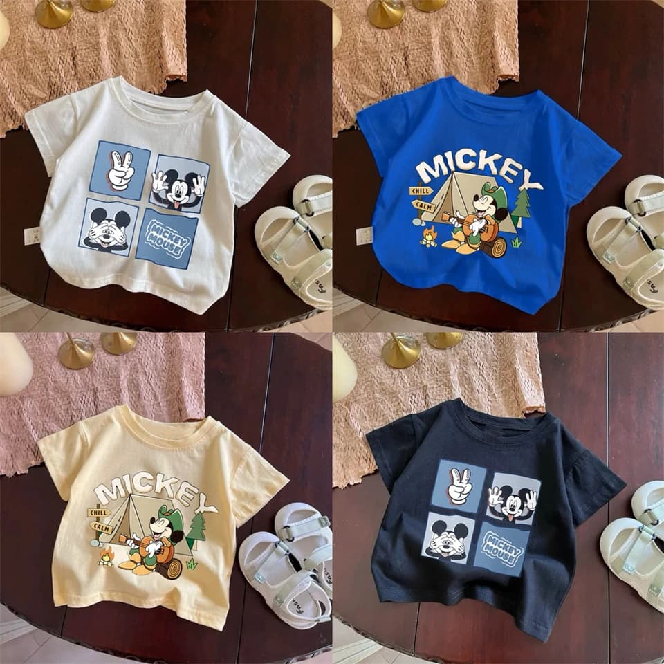 Dětské tričko s potiskem - roztomilý dětský top, módní krátký rukáv, bavlněné tričko pro kluky