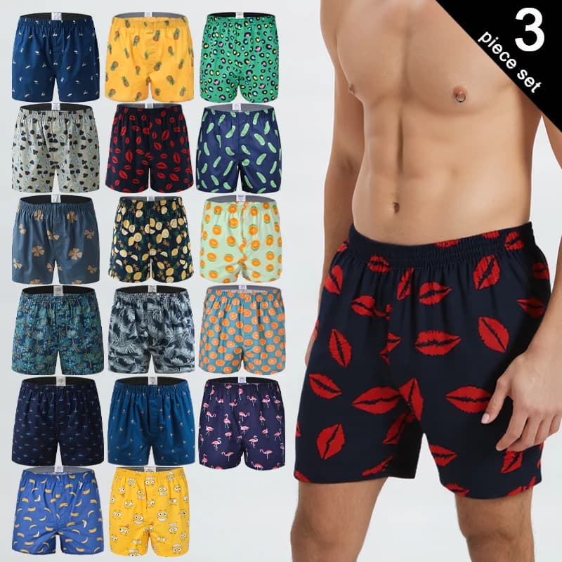 Pánské bavlněné boxerky sada 3 kusů - pohodlné volné spodní prádlo prodyšné trenýrky