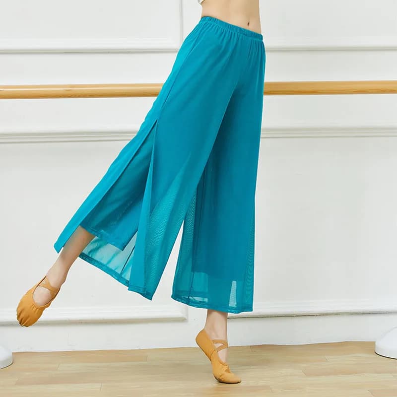 Elegantní dámské wide leg kalhoty s tradičním čínským designem pro tanec a volný čas