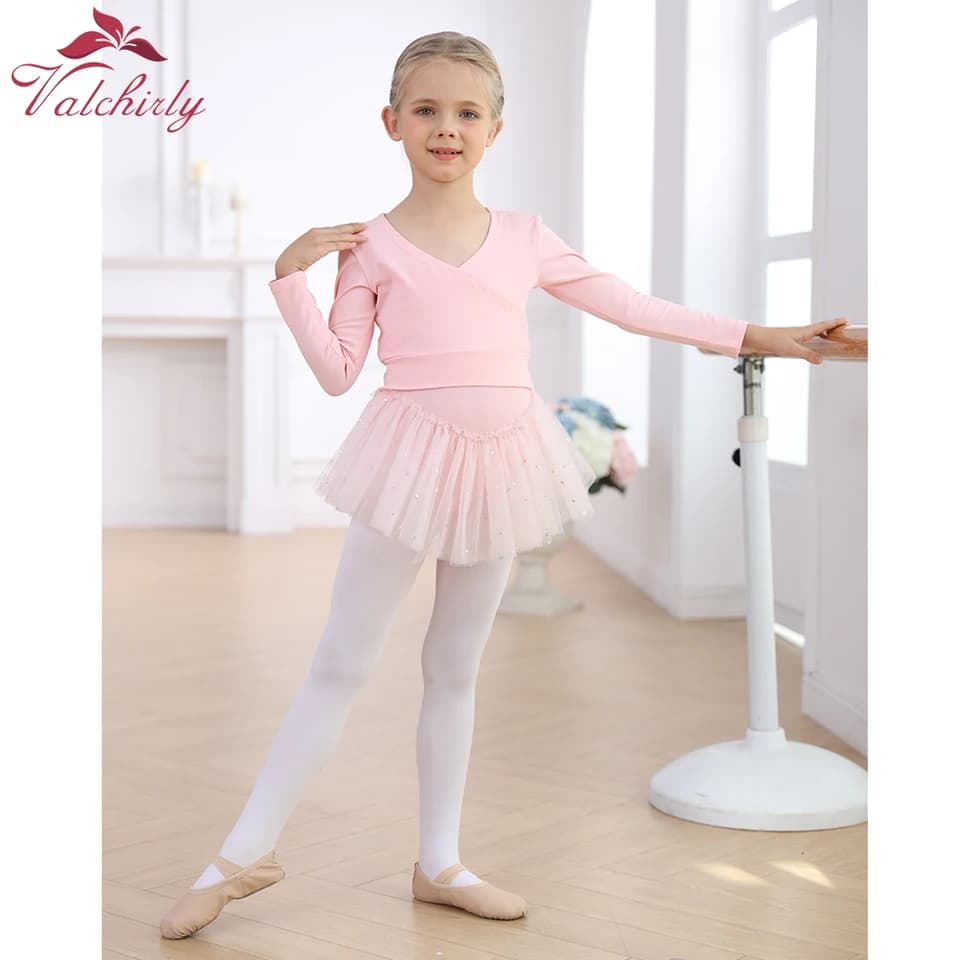 Elegantní dětský baletní kardigan - růžový lehký zavinovací svetr pro mladé tanečníky