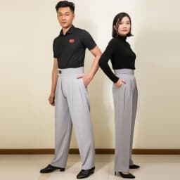 Pánské dámské taneční kalhoty pro společenské tance Latino High Waist černé Cha Cha Salsa - náhled 7
