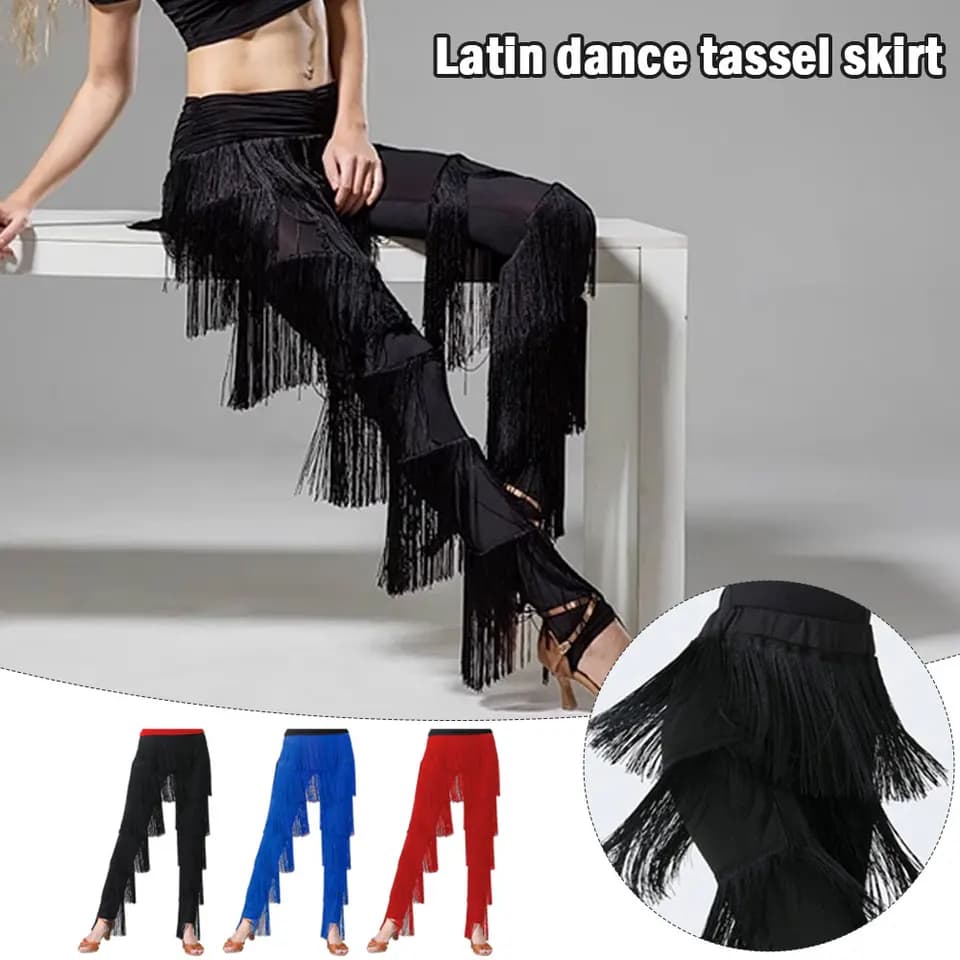Dámské taneční kalhoty s třásněmi | Elastický pas | Latinský tanec | Tango | Cha-Cha
