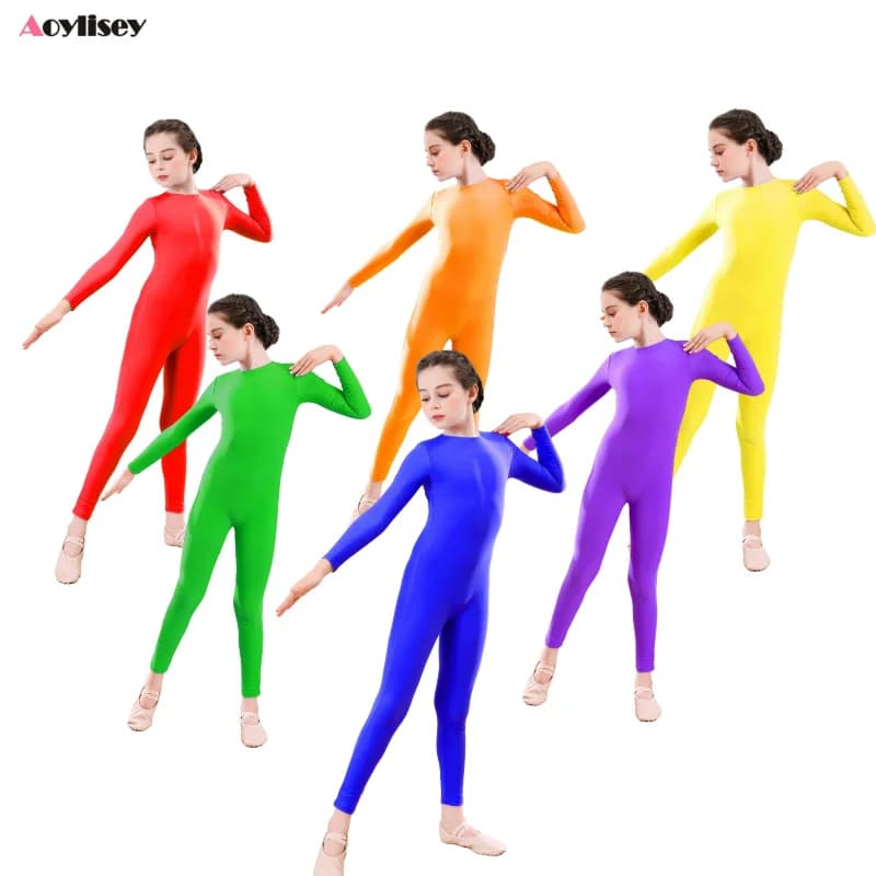 Dívčí baletní trikot černý dlouhý rukáv gymnastický dětský overal na tanec a sport