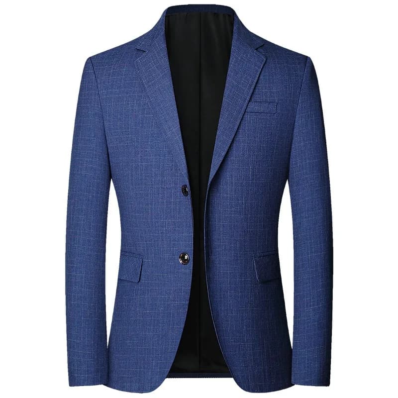 Pánské módní sako slim fit kostkované modré jarní lehké neformální elegantní společenské blazer