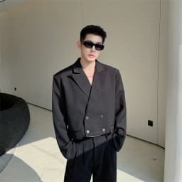 Pánské jarní sako volný střih módní jednobarevné společenské sako slim elegantní kabát - náhled 3