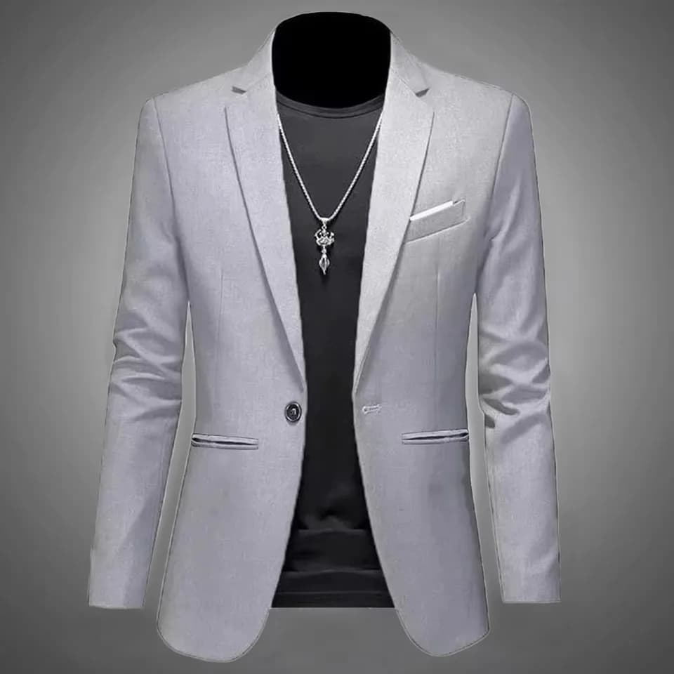 Pánská slim fit bunda do společnosti - elegantní casual oblek s jedním knoflíkem, černá