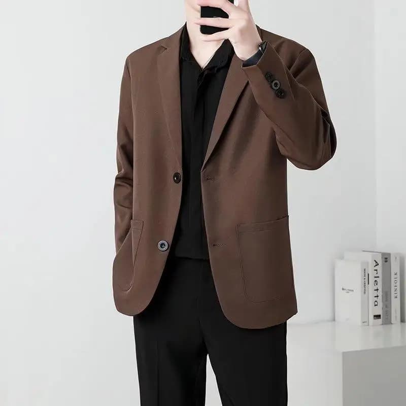 Pánské sako slim fit elegantní společenský kabát módní dvouřadý stylový podzimní černý khaki