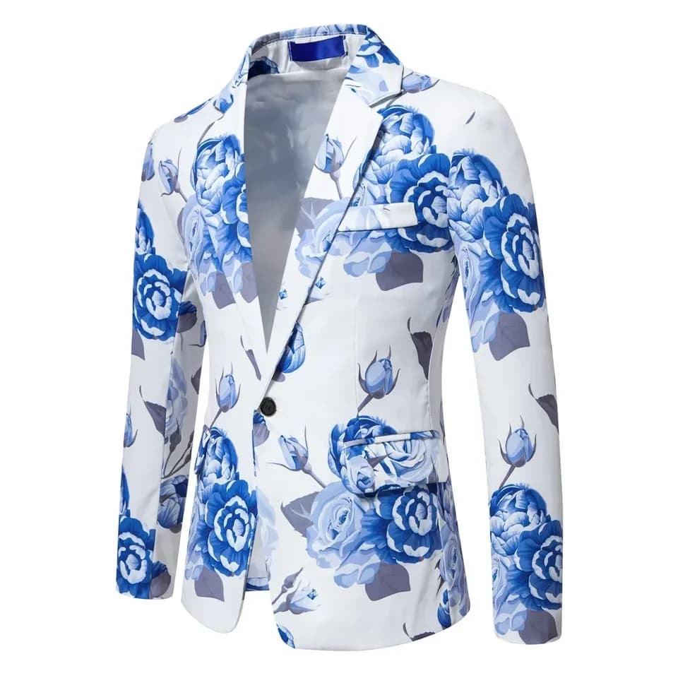 Pánské sako s uměleckým květinovým vzorem - elegantní business casual oblek pro muže