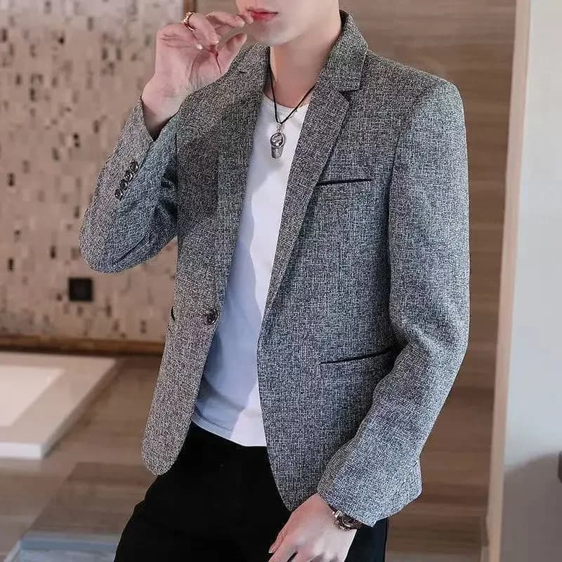 Pánské sako světle šedé slim fit elegantní jarní společenské krátké sako 2024