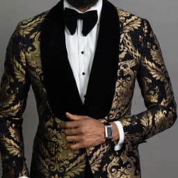 Elegantní pánský svatební oblek s květinovým vzorem a sametovým límcem - Slim Fit - náhled 6