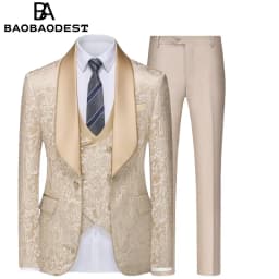 Pánský elegantní oblek 3v1 slim fit - svatba smokink formální společenská móda - náhled 2