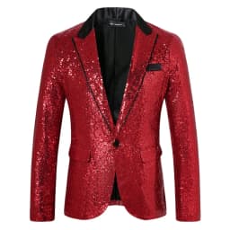 Pánské flitrové sako luxusní společenské slim fit formální oblek na ples a svatbu červené/fialové - náhled 4
