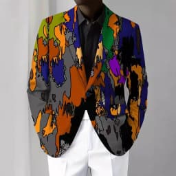 Pánská módní bunda s barevným potiskem - stylový elegantní dlouhý rukáv casual blazer - náhled 5