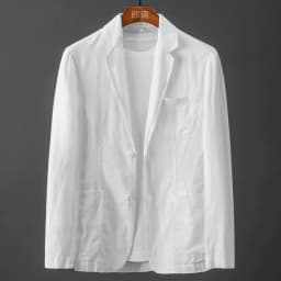 Pánský bavlněný lněný oblek sako bílé barvy slim fit elegantní jarní letní casual blazer - náhled 2