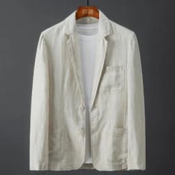 Pánský bavlněný lněný oblek sako bílé barvy slim fit elegantní jarní letní casual blazer - náhled 3