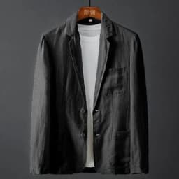 Pánský bavlněný lněný oblek sako bílé barvy slim fit elegantní jarní letní casual blazer - náhled 6