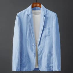 Pánský bavlněný lněný oblek sako bílé barvy slim fit elegantní jarní letní casual blazer - náhled 4