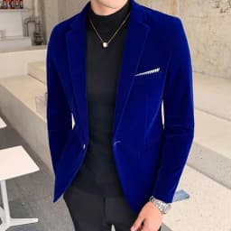 Zlatý sametový pánský blazer – elegantní slim fit oblek pro společenské příležitosti - náhled 4