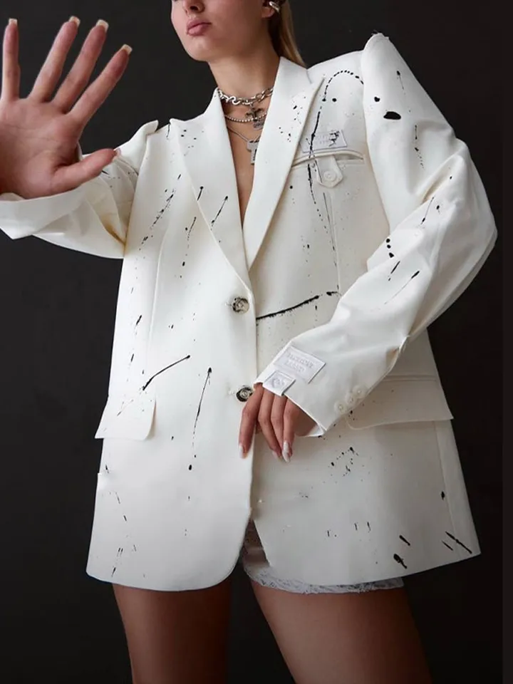 Dámský módní kabát s potiskem graffiti - volný střih, elegantní off shoulder design