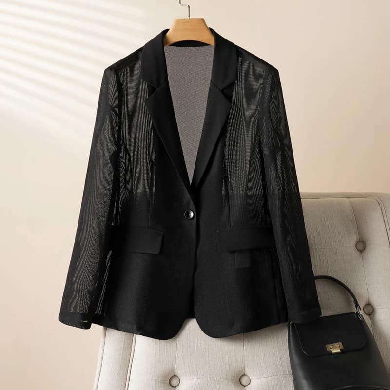 Dámský letní elegantní sako blazer 3/4 rukáv síťovaný prodyšný štíhlý profesionální styl