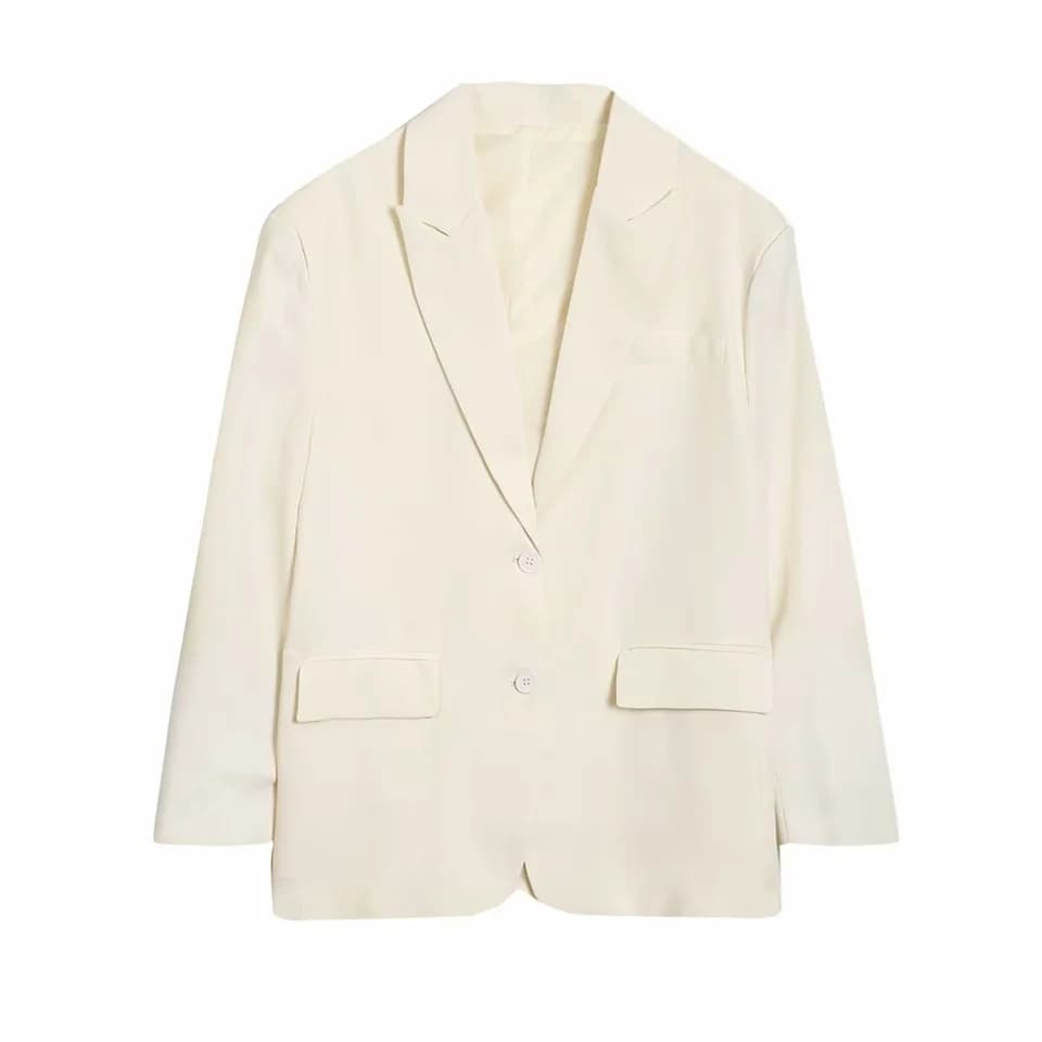 Dámské elegantní sako s límcem - podzimní zimní kabát v klasickém střihu, béžová barva S-XL