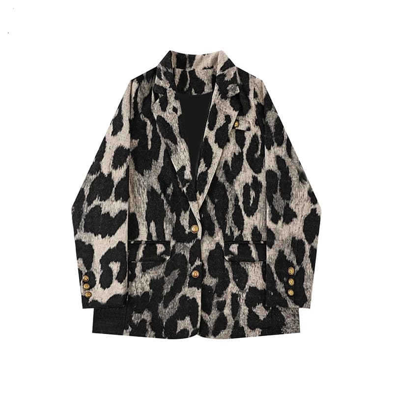 Dámský elegantní leopardí kabát podzim/zima volný střih módní vintage bunda