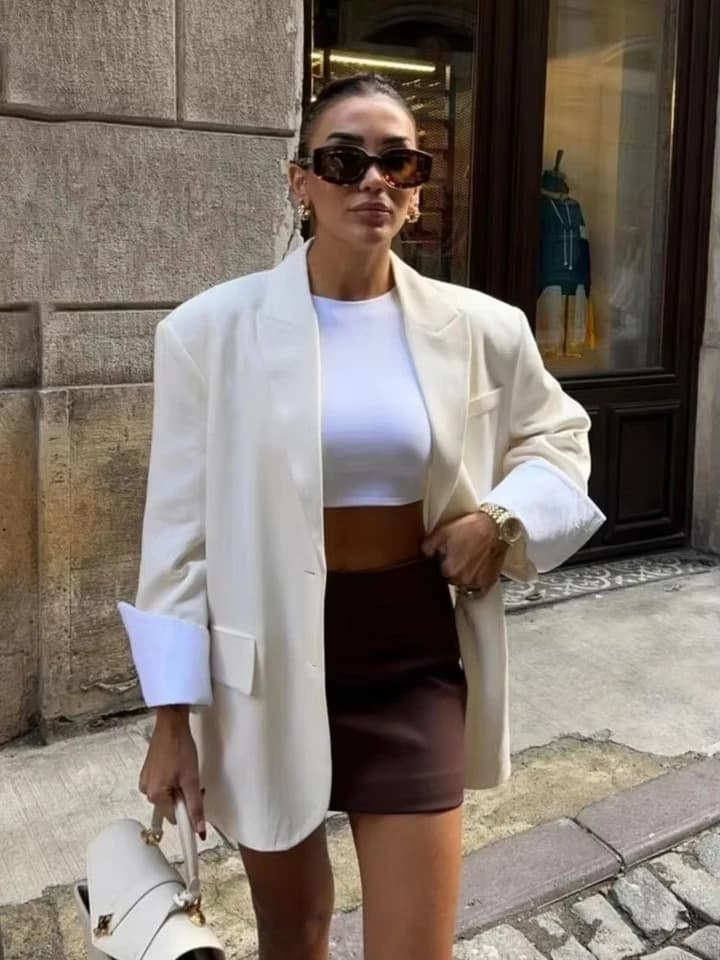 Dámský elegantní oversized blejzr s kapsami - jarní/podzimní móda 2025 kancelář casual