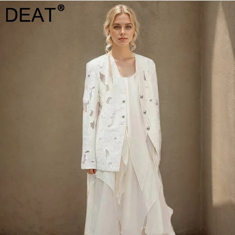 Dámské sako s průhlednou vsadkou - elegantní volný střih, V výstřih, módní jarní bunda