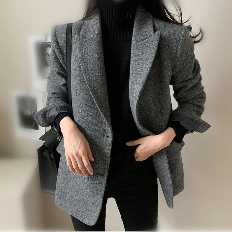 Elegantní dámský vlněný blazer pro kancelář - podzimní módní kabátek v klasickém střihu