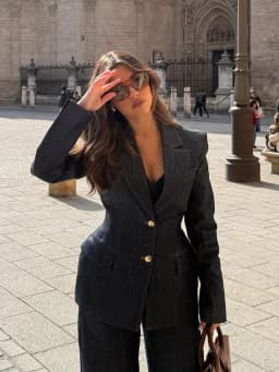 Dámský jarní džínový blazer vintage střih módní kabátek elegantní sako s límcem - náhled 7