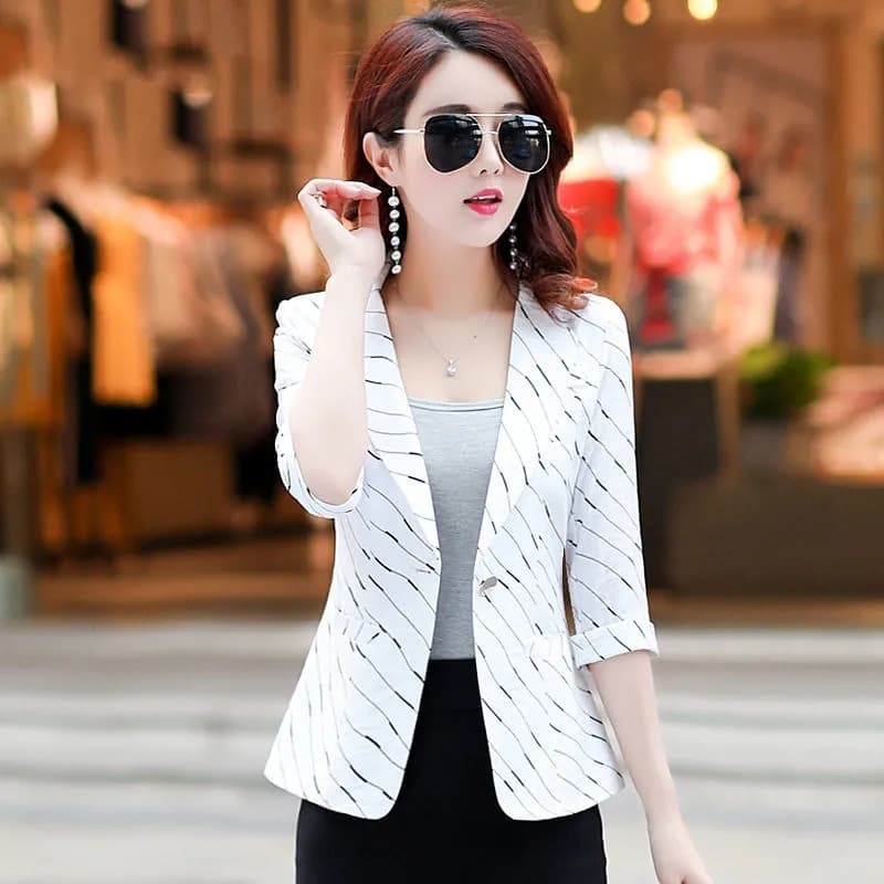 Dámské elegantní sako slim fit s 3/4 rukávem - letní lehká bunda v moderním střihu
