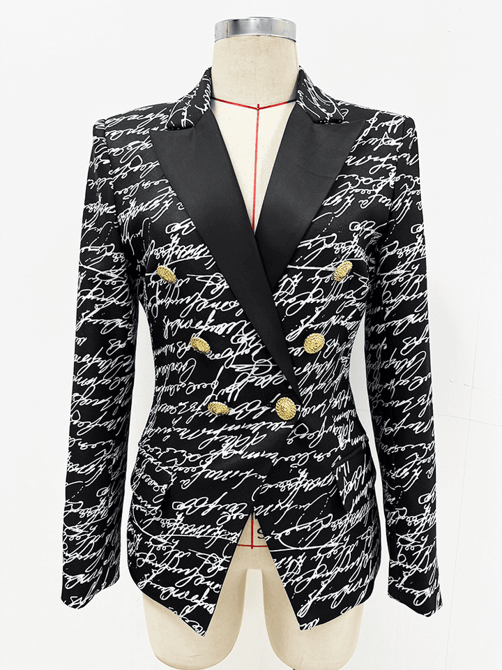 Dámský módní dvouřadý blazer s potiskem - elegantní společenský kabátek v nadčasovém designu