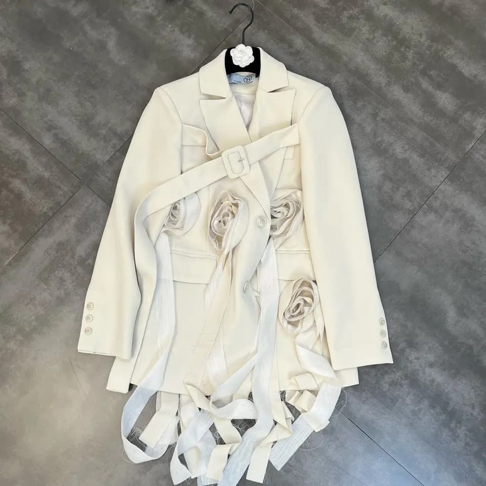 Dámské sako s 3D růžovou střapcem módní volný střih elegantní jarní kabát 2023