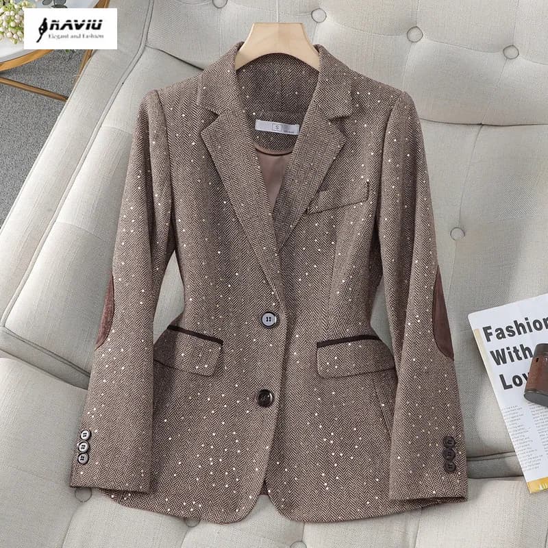 Dámský elegantní blazer šedý jarní podzimní slim fit kancelářský kabátek módní 2023