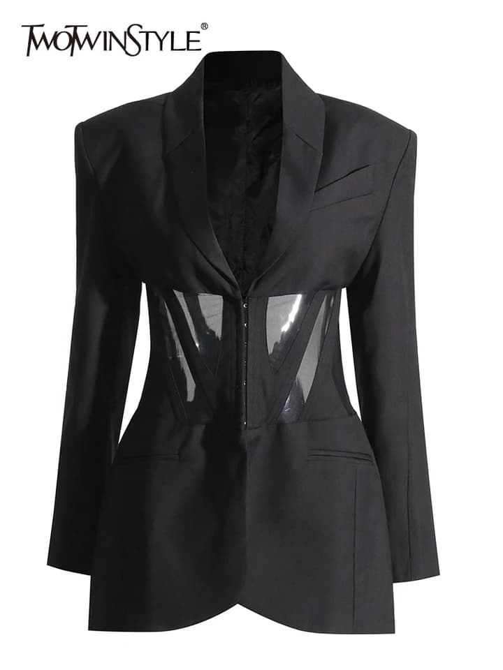 Dámské elegantní sako slim fit - béžový minimalistický blazer s úzkým střihem a dlouhým rukávem