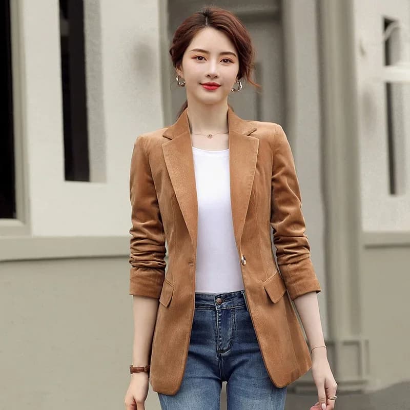 Dámská manšestrová bunda slim fit - elegantní jarní a podzimní kabátek v módním střihu