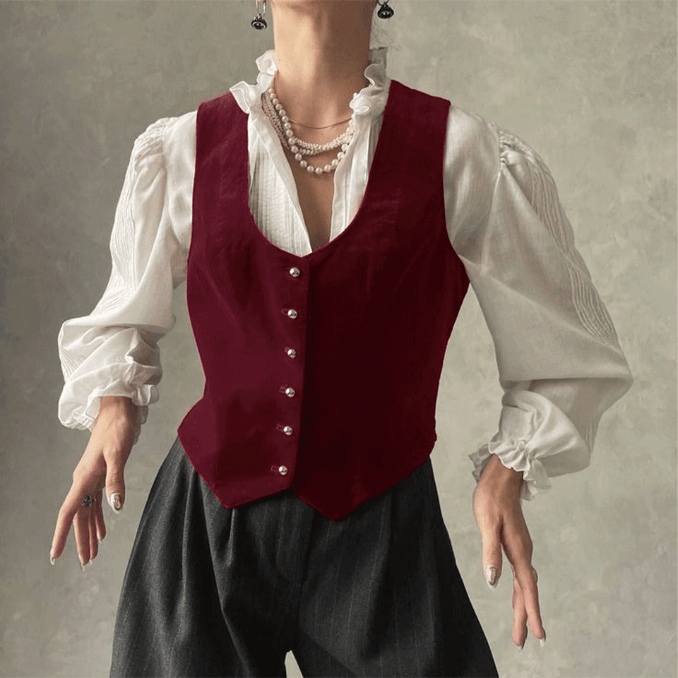 Dámská elegantní sametová vesta - zimní teplý módní kabátek v luxusním střihu